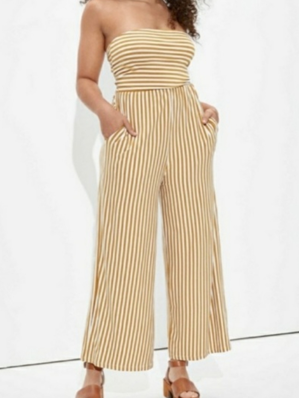 American Eagle Outfitters NWT Striped Strapless Wide Leg Jumpsuit Size Xs